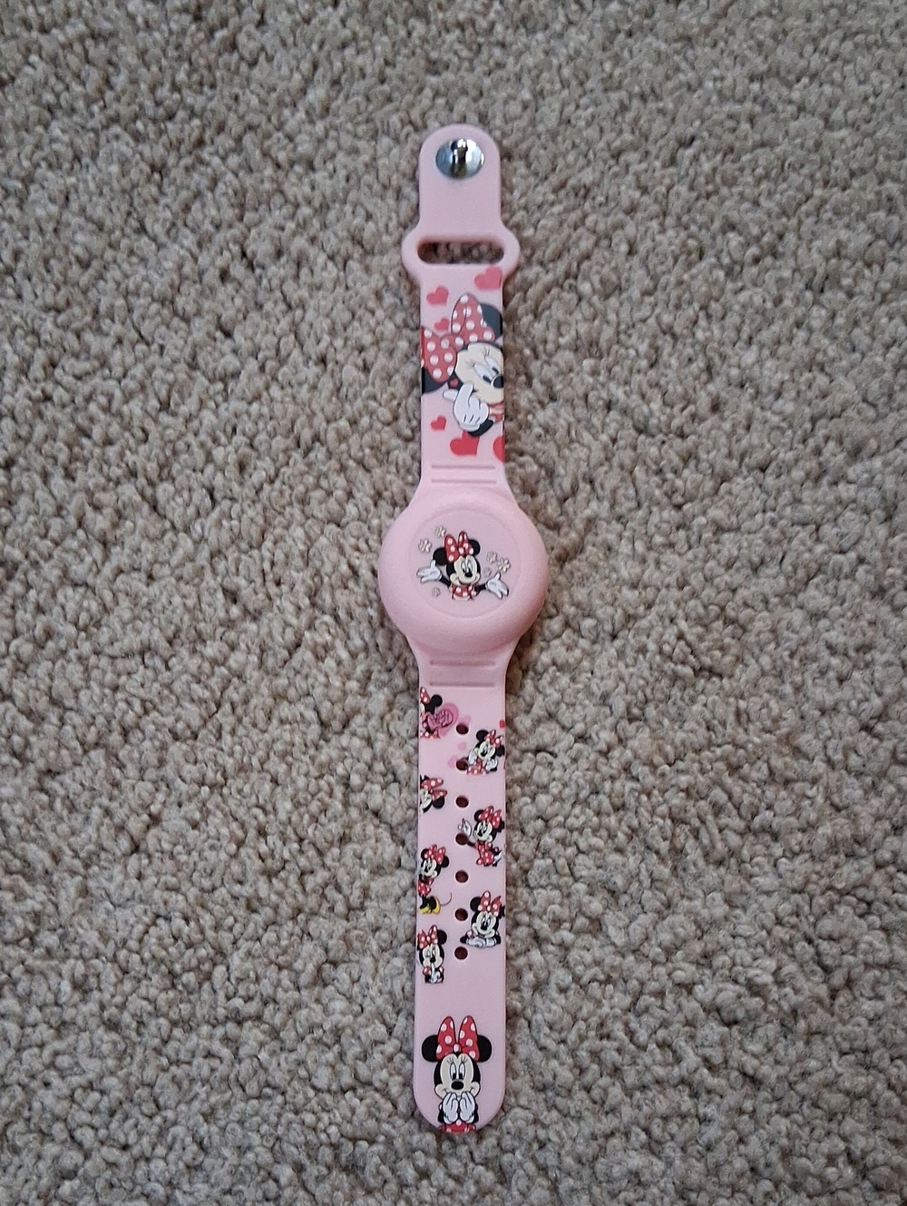 Apple Airtag Wristband. Disney Minnie Mouse Pink Kids Silicone Airtag Bracelet
